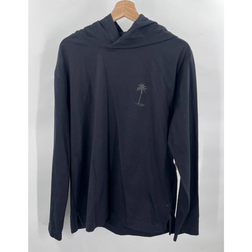 BANANA REPUBLIC Mens Medium Black Supima Cotton Graphic Hoodie Shirt Long Sleeve